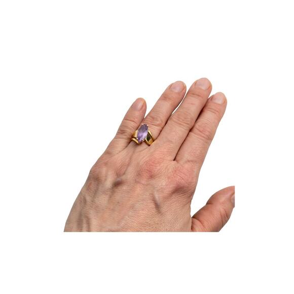 10K Yellow Gold Lavender Quartz Marquise Ring | Size 5 - Picture 12 of 16